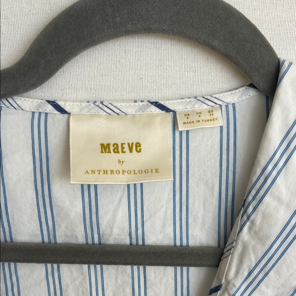 Anthropologie Blue and White Striped Ruffle Collar Button-Down Shirt - Picture 2 of 3